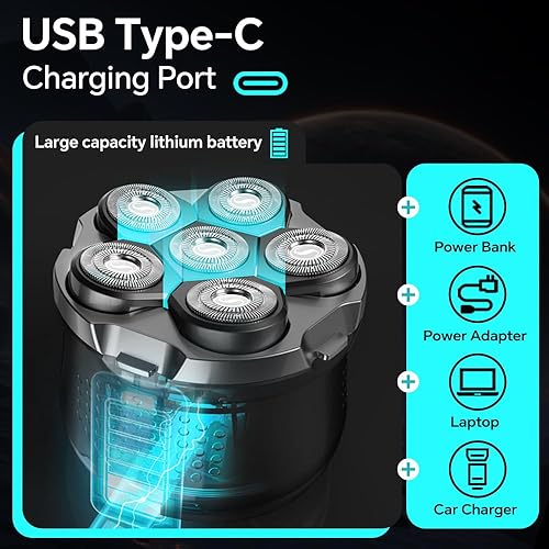 Miniatura 6 de Maquinilla de afeitar eléctrica para hombres, afeitadora de cabeza para hombres calvos, kit de aseo para hombres calvos, afeitadoras rotativas en