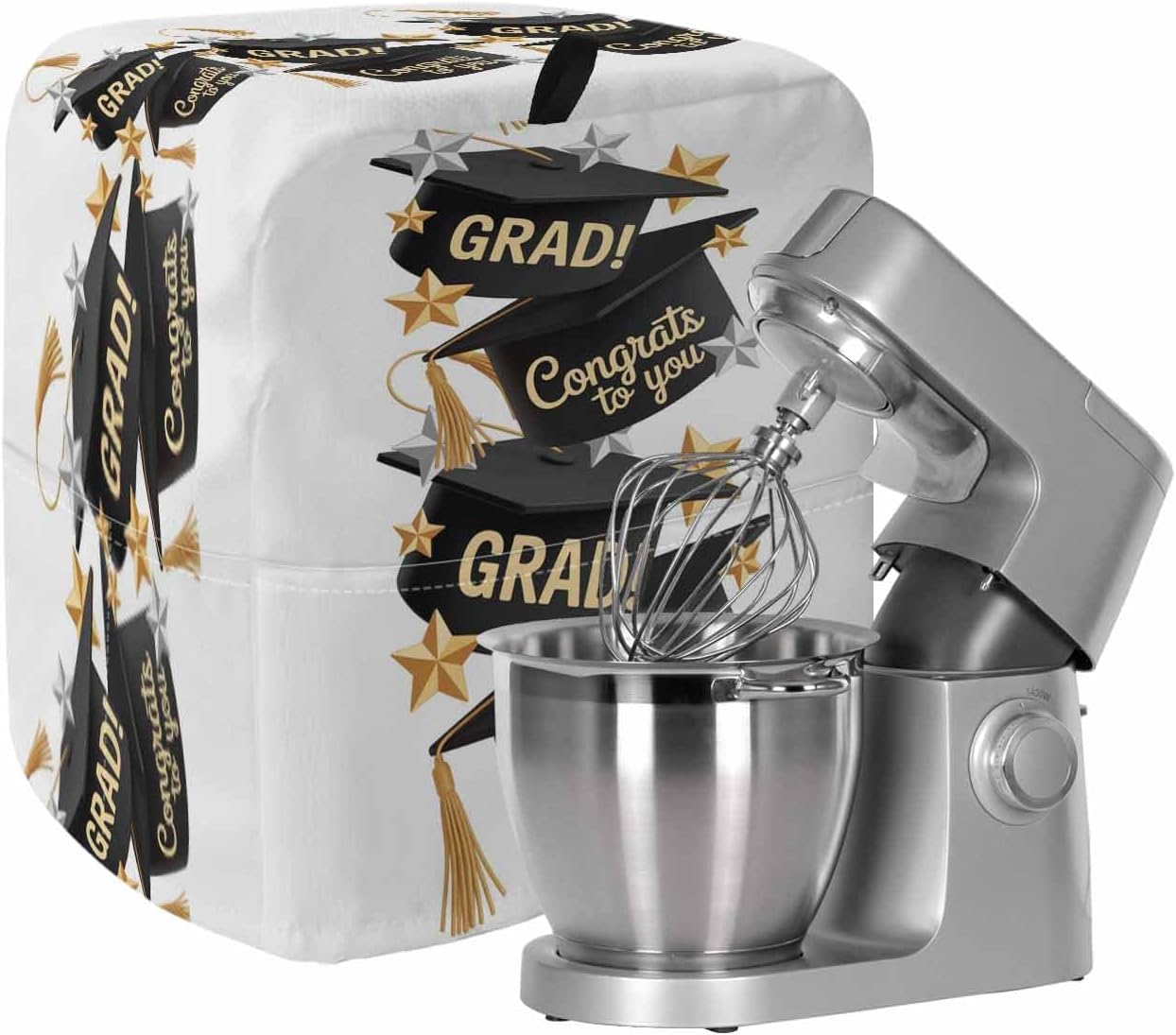 Graduate Stand Mixer Cover with Storage Pocket, Waterproof Kitchen Mixer Covers, Funny Words Modern Art Kitchen Appliance Dust Cover Compatible with 5-8 Quart Mixers