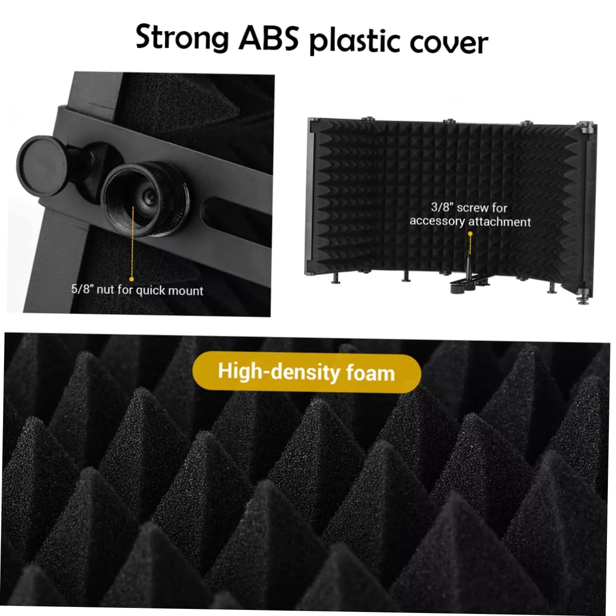 Artibetter Protector Ángulos Ajustables de Aislamiento para Micrófono de Grabación en Abs Plegable y Espuma de Estudio para Podcasting y Recording