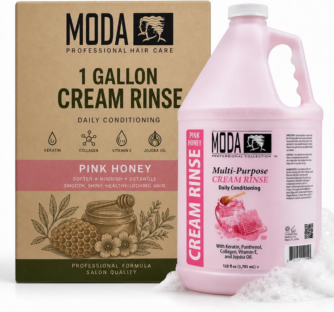 MODA Cream Rinse - Nourish, Detangle & Repair with Keratin, Panthenol, Collagen, and Vitamin E - Moisturizing Hair Conditioner for Dry & Damaged Hair, Soothing Pink - 128 Oz
