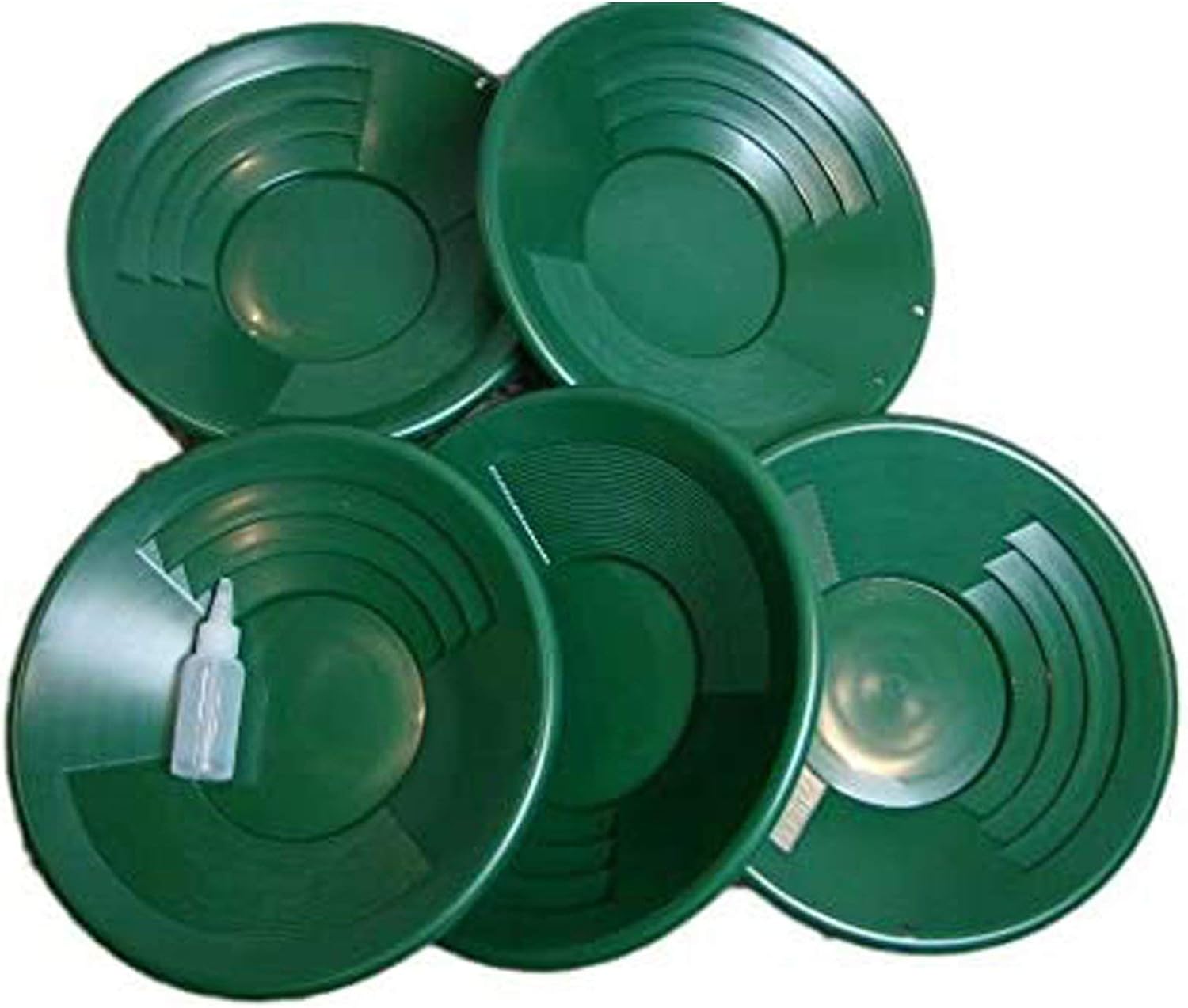 Lot of 5-14" Green Gold Mining Pans w/Snuffer Bottle
