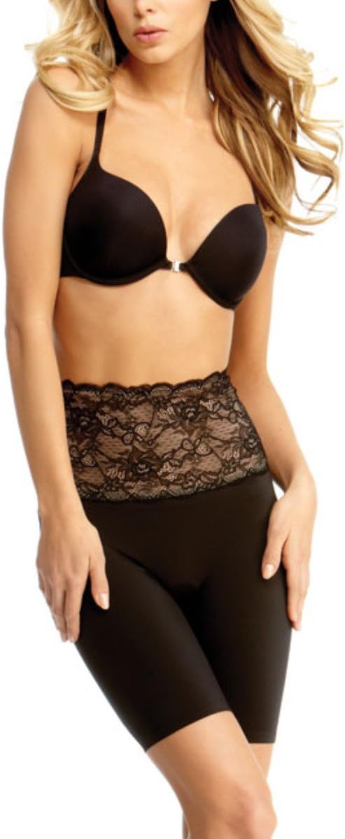 SlimLuxe by MeMoi Women's Shaper Lace Mid Thigh, XL-Black/Nude