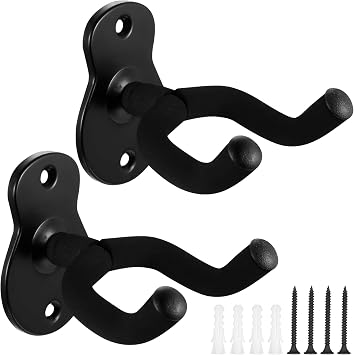 2 PcsGuitar Hangers, Guitar Holder Wall Mounted, Electric Guitar Hooks Brackets for Classical Acoustic Bass Mandolin Banjo Ukulele Wall Mounts DisplayBlack