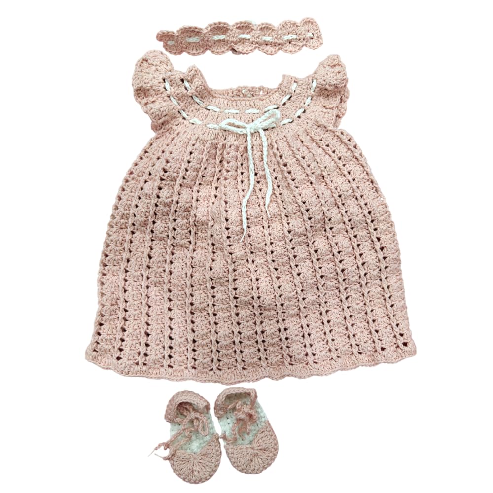 Handmade Crochet Baby Dress Set (Ruby, Beige, Mint Stripe, White) with Booties & Headband – Soft Yarn Newborn Outfit | for... - Review, Price and Buying Guide