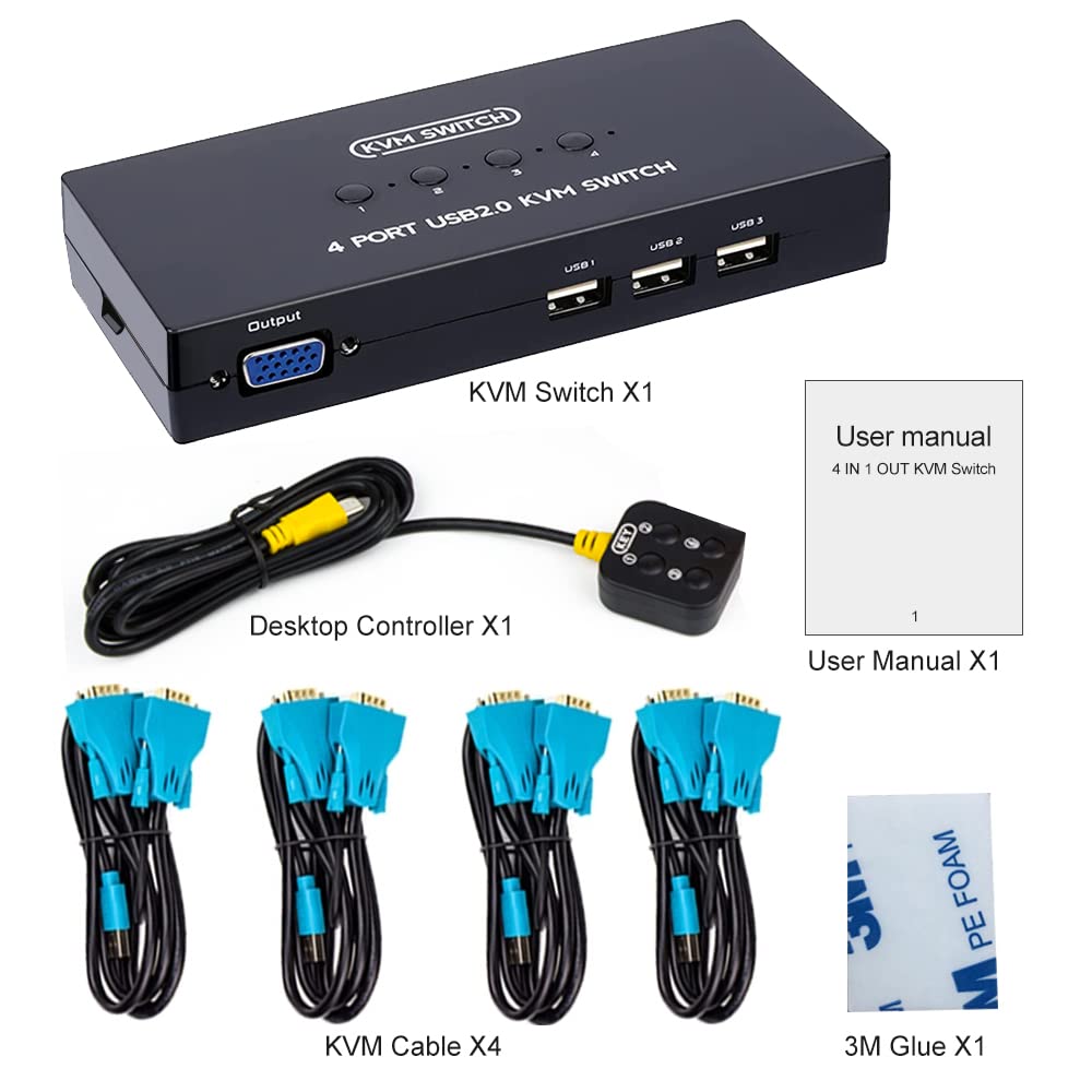 4-Port VGA KVM Switch, Push Button, Manual, Black