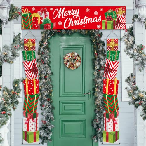 Buryeah 3 Pcs Christmas Banner Decoration Outdoor Christmas Porch Sign
