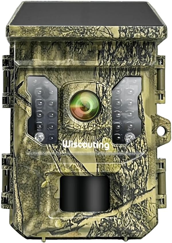 Solar Powered Trail Camera 4K 64MP, 0.2s Trigger Time Motion Activated with No Glow Night Vision, WiFi Bluetooth, 130°Wide Angle, IP66 Waterproof Wildlife Camera