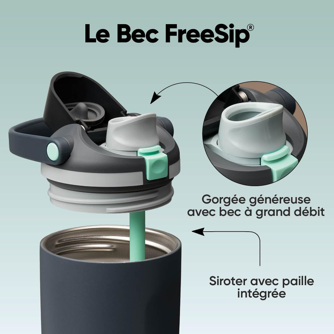 Owala FreeSip Sway gourde isotherme en acier inoxydable, avec bec 2‑en‑1, 1185ml, paille intégrée et poignée arceau, conçue pour les voyages, l’école et le sport, sans BPA, étanche, Foggy Tide