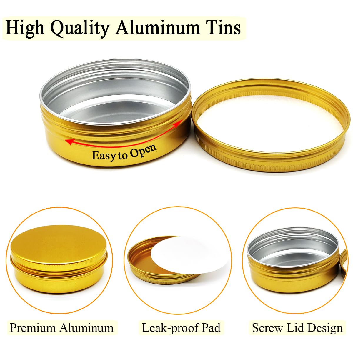 Lot de 6 bocaux en aluminium de 100 ml, contenants vides pour échantillons de voyage de 100 g avec couvercle à vis, boîtes en métal doré de 100 g pour DIY, baumes à lèvres, crème de visage