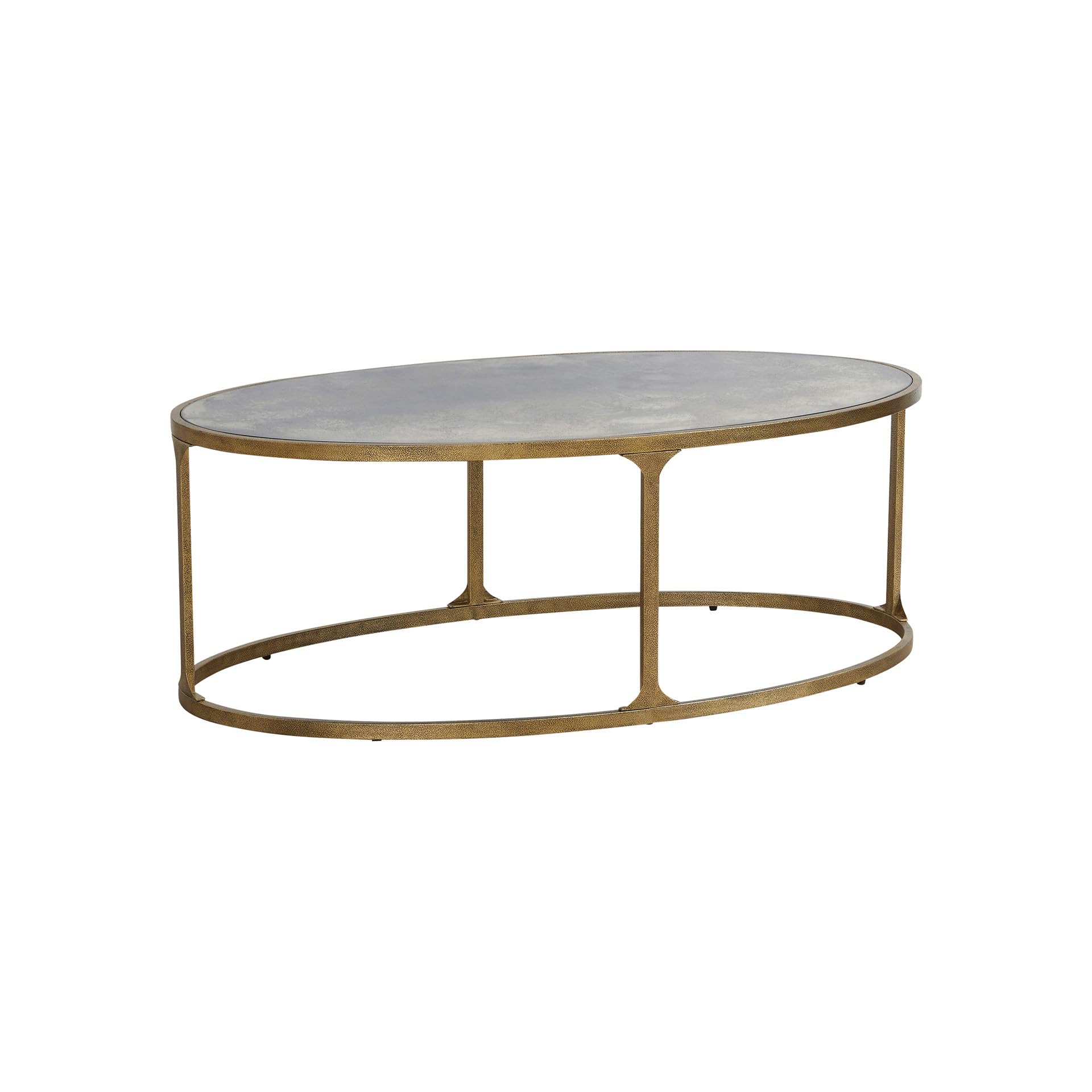 Signature Design by Ashley Korajane Oval Coffee Table with Tempered Glass Top, Faux Marble Finish, Steel Frame, 48" W x 27.38" D x 17.5" H, Antique