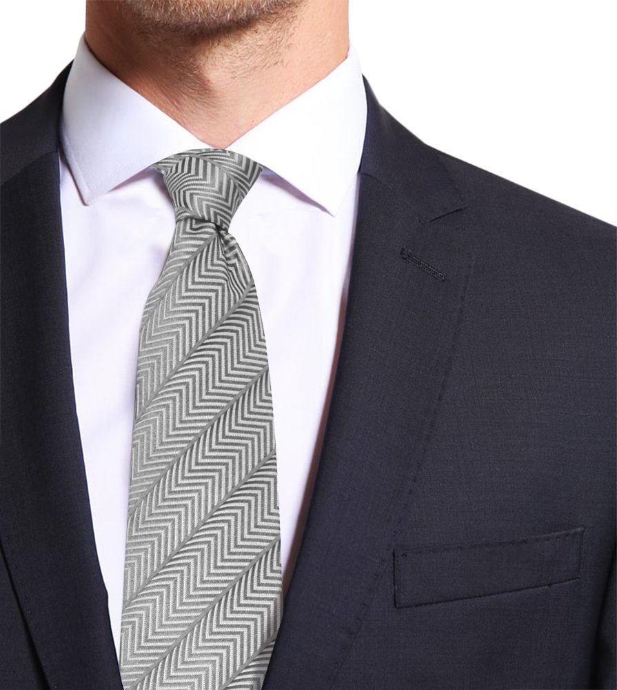 Remo Sartori Made in Italy Men's Herringbone Necktie, 3.34'' Width, 100% Silk (Grey)