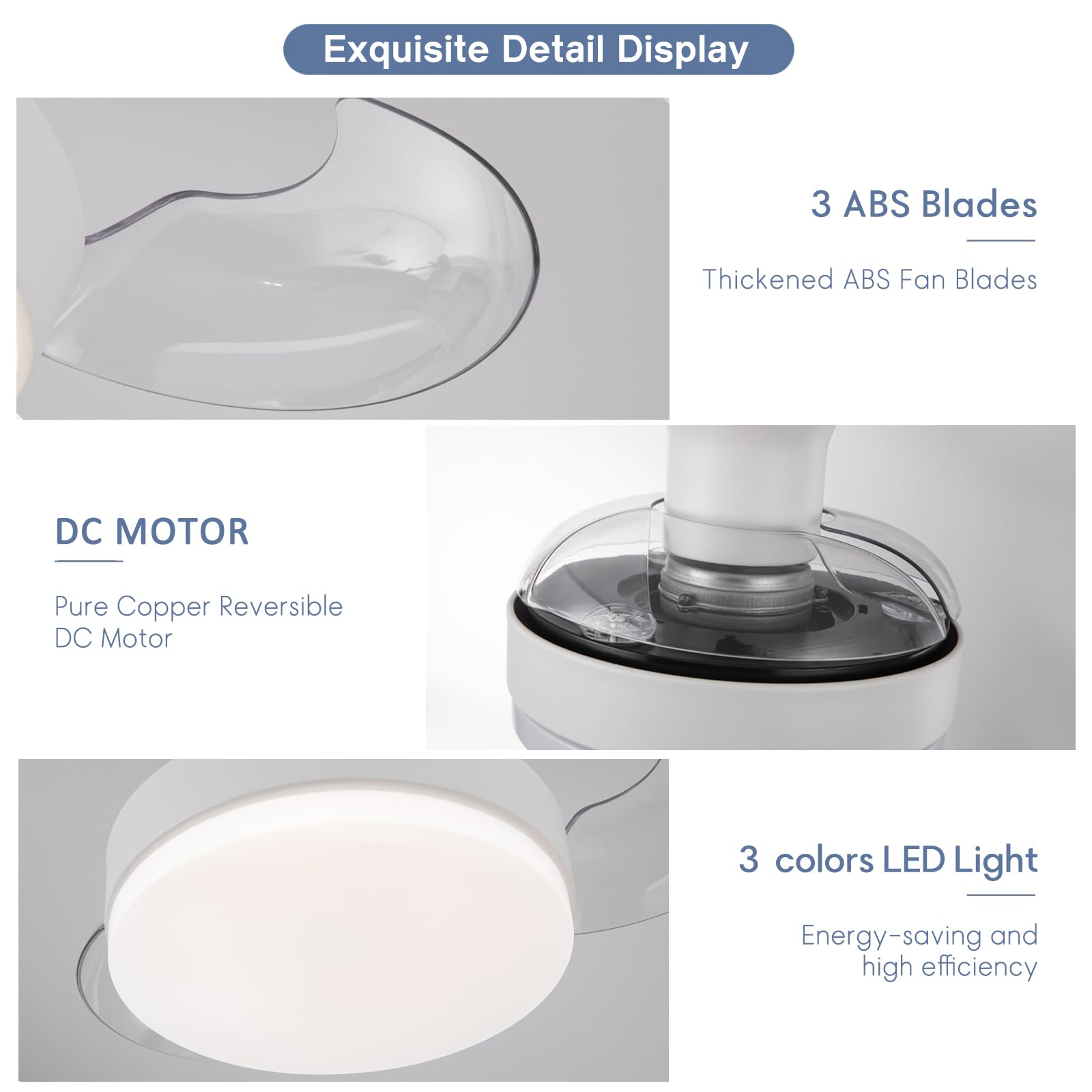 Lampara Ventilador Techo Aspas Retráctiles Plegables, Ventilador Techo Pequeño Con Luz Silencioso Y Mando, LED Regulable, 6 Vel Motor DC, 52cm Retractil Ocultas Para Dormitorio/Habitación Infantil
