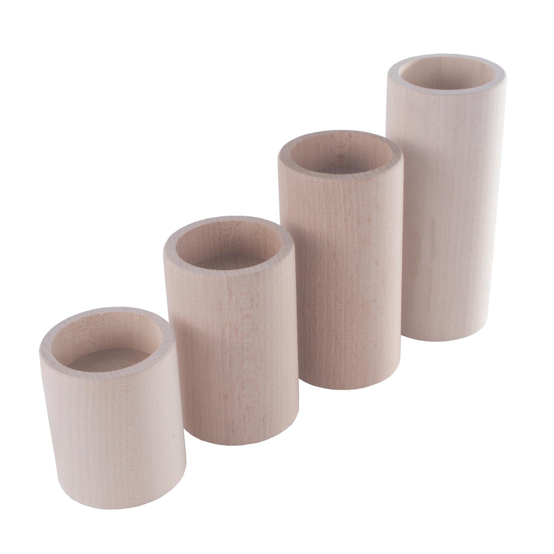 Woodeedoo Clear/Transparent Round Wooden Tea Light Candle Holder | Beechwood | Set Of 4/ Xs+S+M+L | Unpainted Plain Blank Decorative Wood For Craft Decoupage