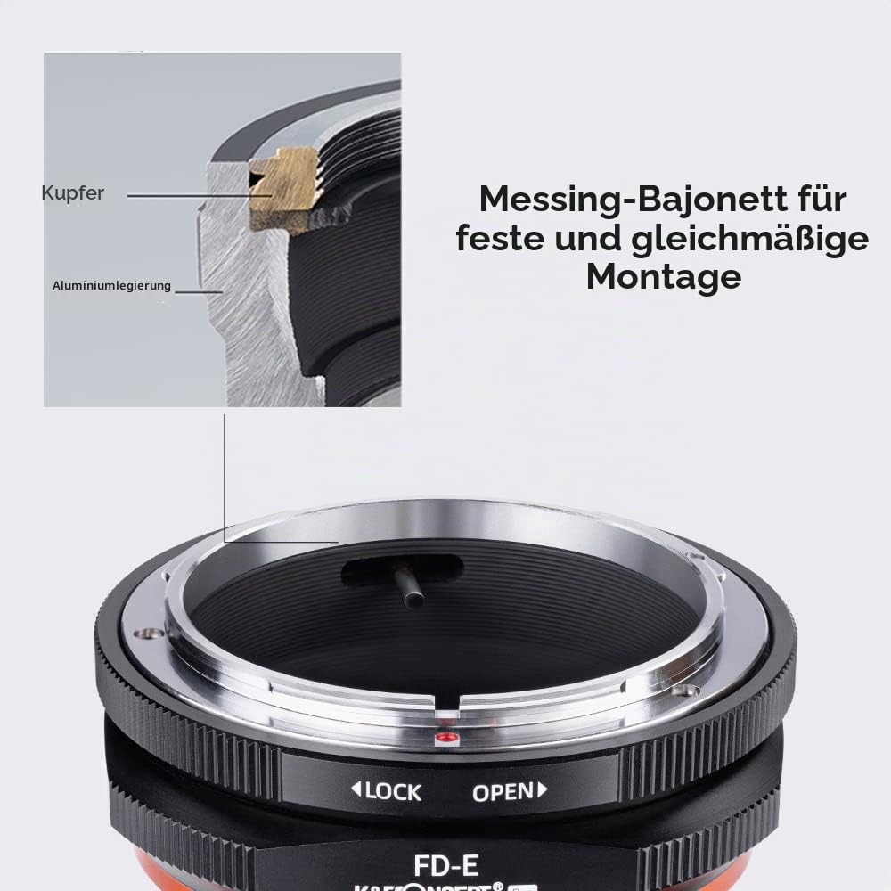 K&F CONCEPT M13105 FD-NEX Hochpräziser Objektivadapter Canon FD Adapterring für Canon FD Objektiv auf Sony Alpha NEX E-Mount Kamera