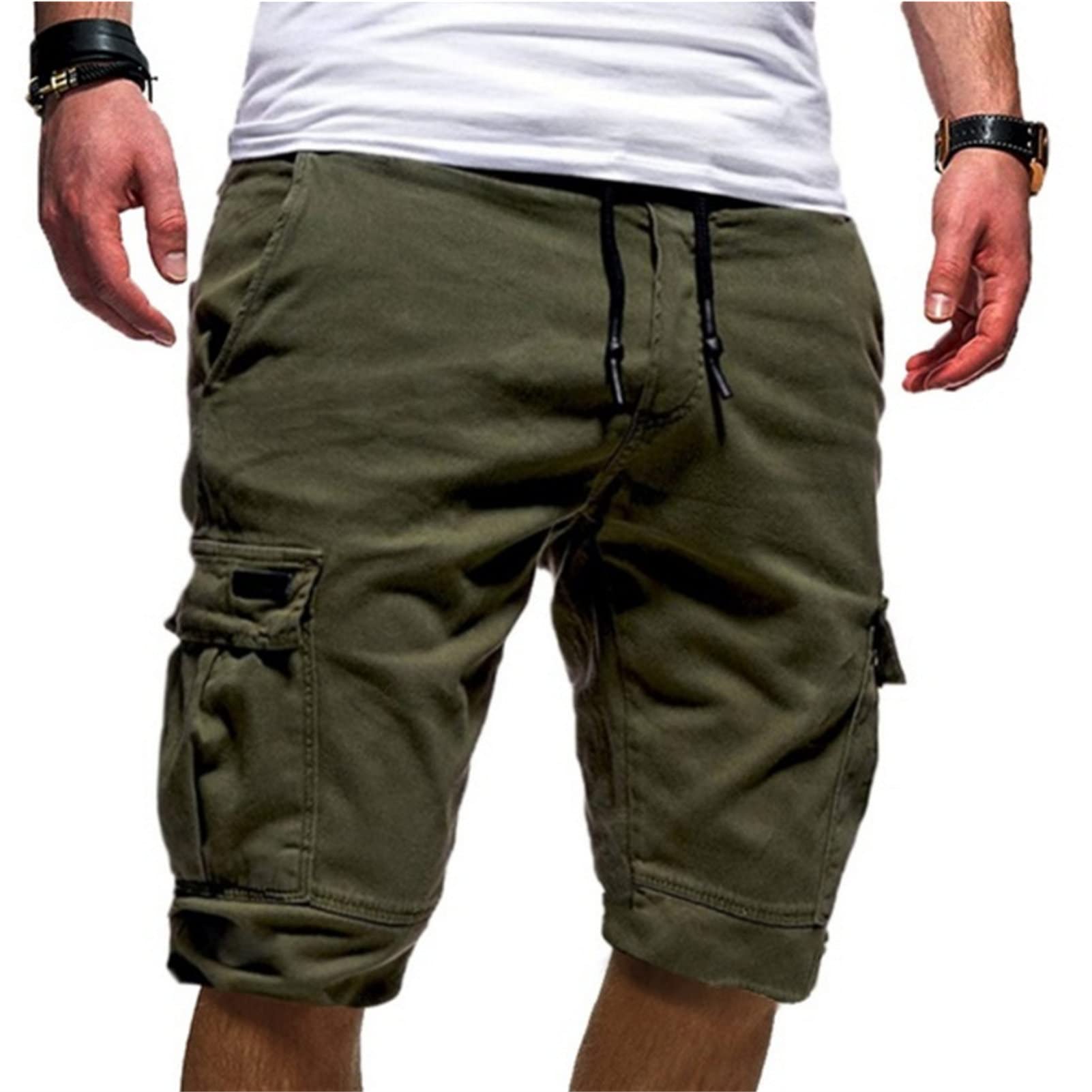 Maiyifu-GJ Men's Casual Multi Pocket Short Pants Elastic Waist Relaxed Fit Cargo Shorts Loose Fit Lightweight Outdoor Shorts (ArmyGreen,3X-Large)