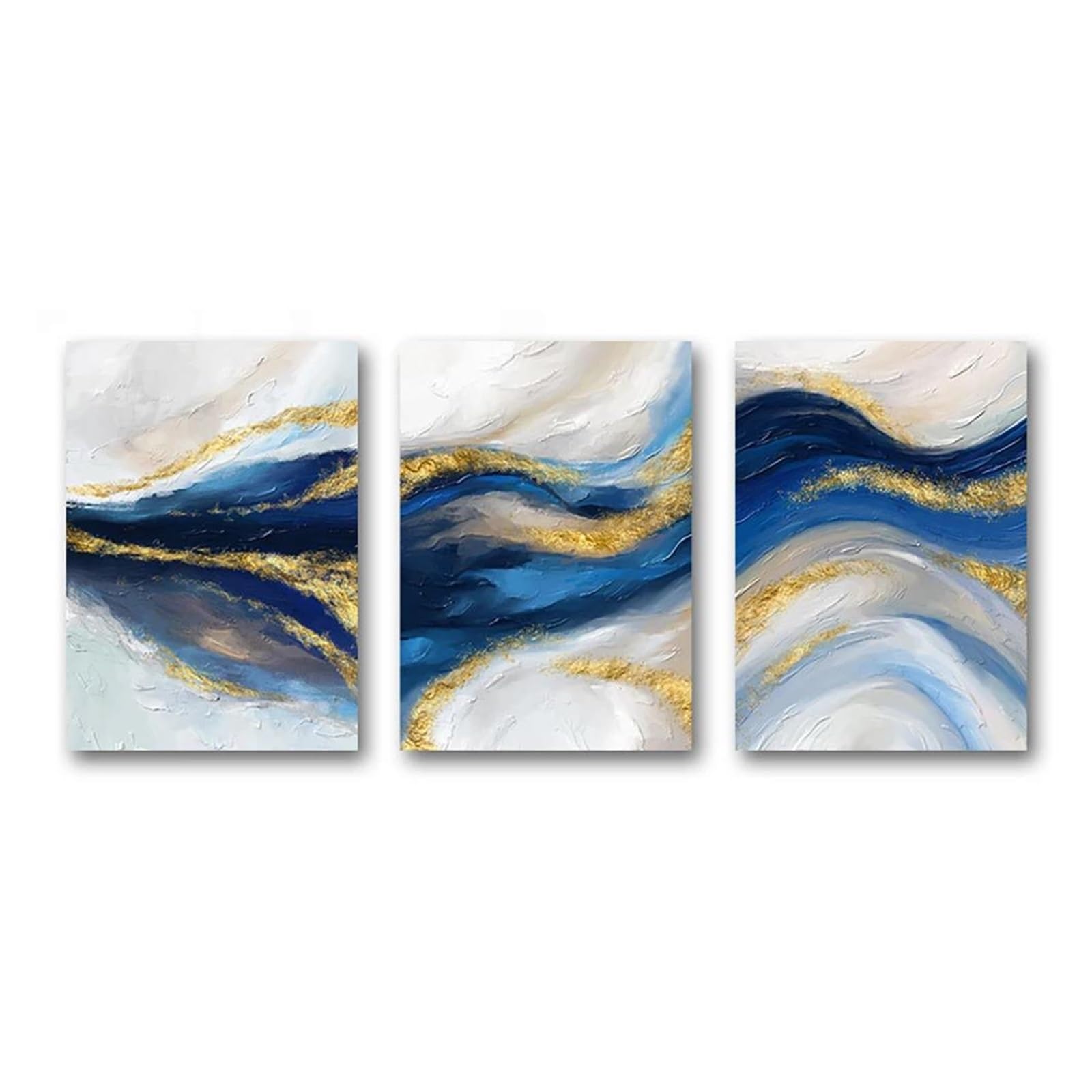 Impression tableau d'art mural océan bleu or 3 pièces : redonnez de la vie à votre salon