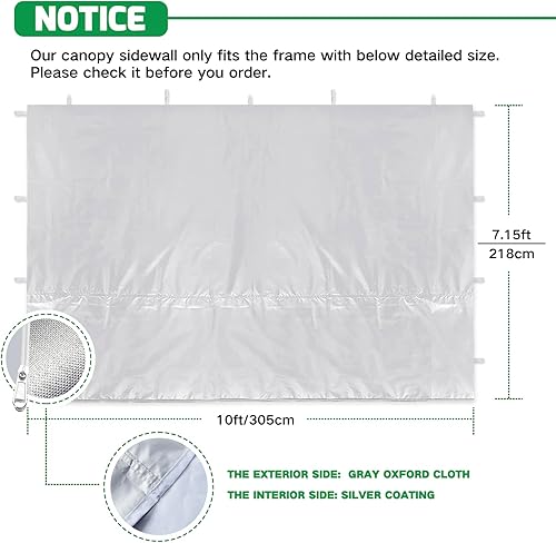 Miniatura 2 de Instant Canopy Tent Sidewalls with Silver Coating for 10x10 Canopy Tent, 300D Polyester Waterproof and 99% UV Protection,Zip LinksWhiteSilver(3PCS