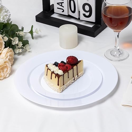 Miniatura 4 de 100 platos de plástico blanco, platos de plástico desechables resistentes con 50 platos llanos de 10.25 pulgadas y 50 platos de postre de 7.5
