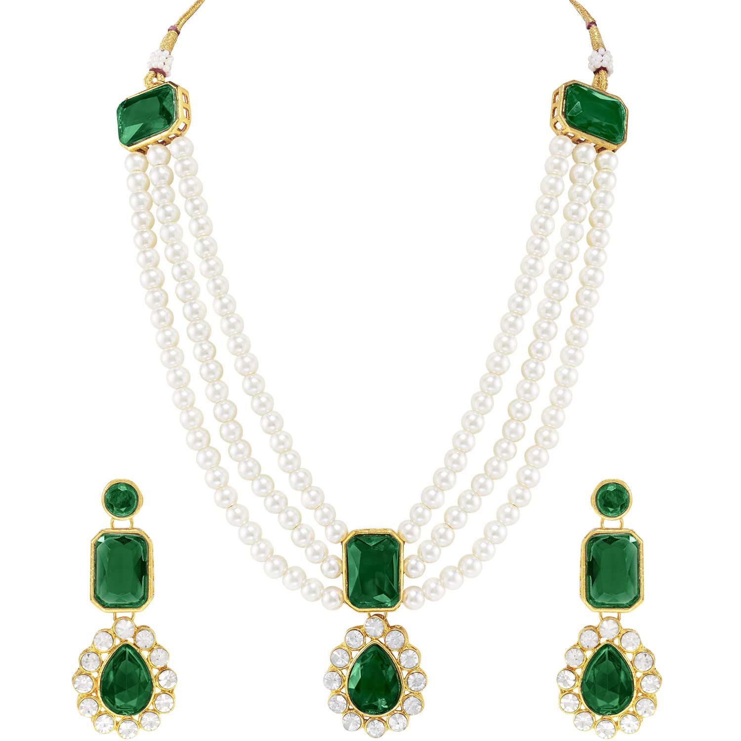 Peora Gold Plated Green Kundan Long Necklace Earring Indian Traditional Jewellery Set for Women and Girl (B09RT34Q85) Amazon Price History, Amazon Price Tracker