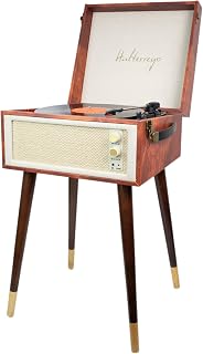 Halterrego Vinyl-Plattenspieler mit Bluetooth Out, 4 abnehmbare Füße, Vintage-Ledermuster