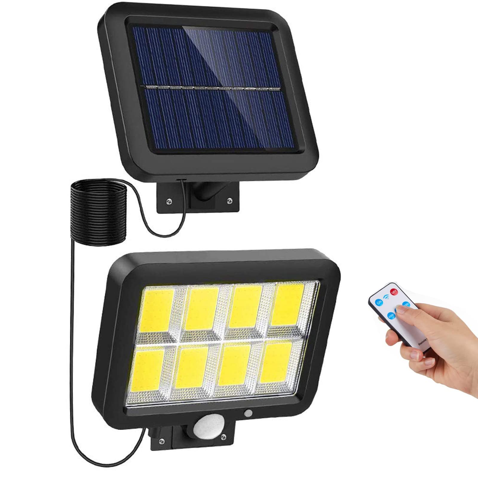 TiokkssSolar Light Outdoor, 160 COB LED Wired Motion Sensor Security Flood Light with 16.4Ft Cable, Adjustable 3 Modes, IP65 Waterproof Wall Lights for Garage Garden Yard(1 Pack)