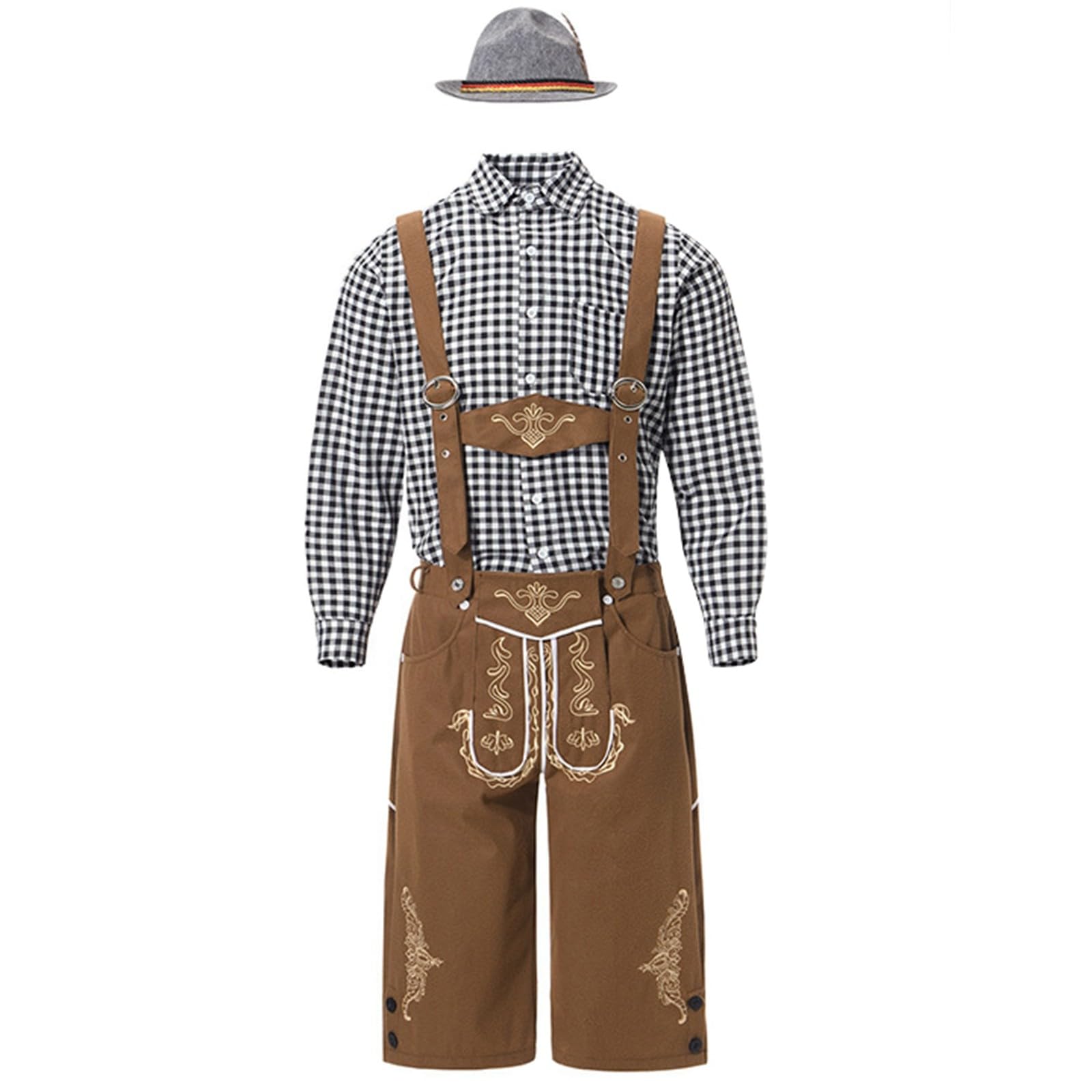 Herren Trachten Lederhose Kurze Shorts - Für Dress Up Party Und Bierfest Erwachsene Bayernhose Outfit Mit Trägern Motorrad Trachten-Lederhose Oktoberfest Kostüm