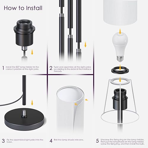Miniatura 7 de Lithomy Lámparas de pie para sala de estar, lámpara de pie moderna con bombilla LED RGB, lámpara de pie con control de aplicación y control remoto,
