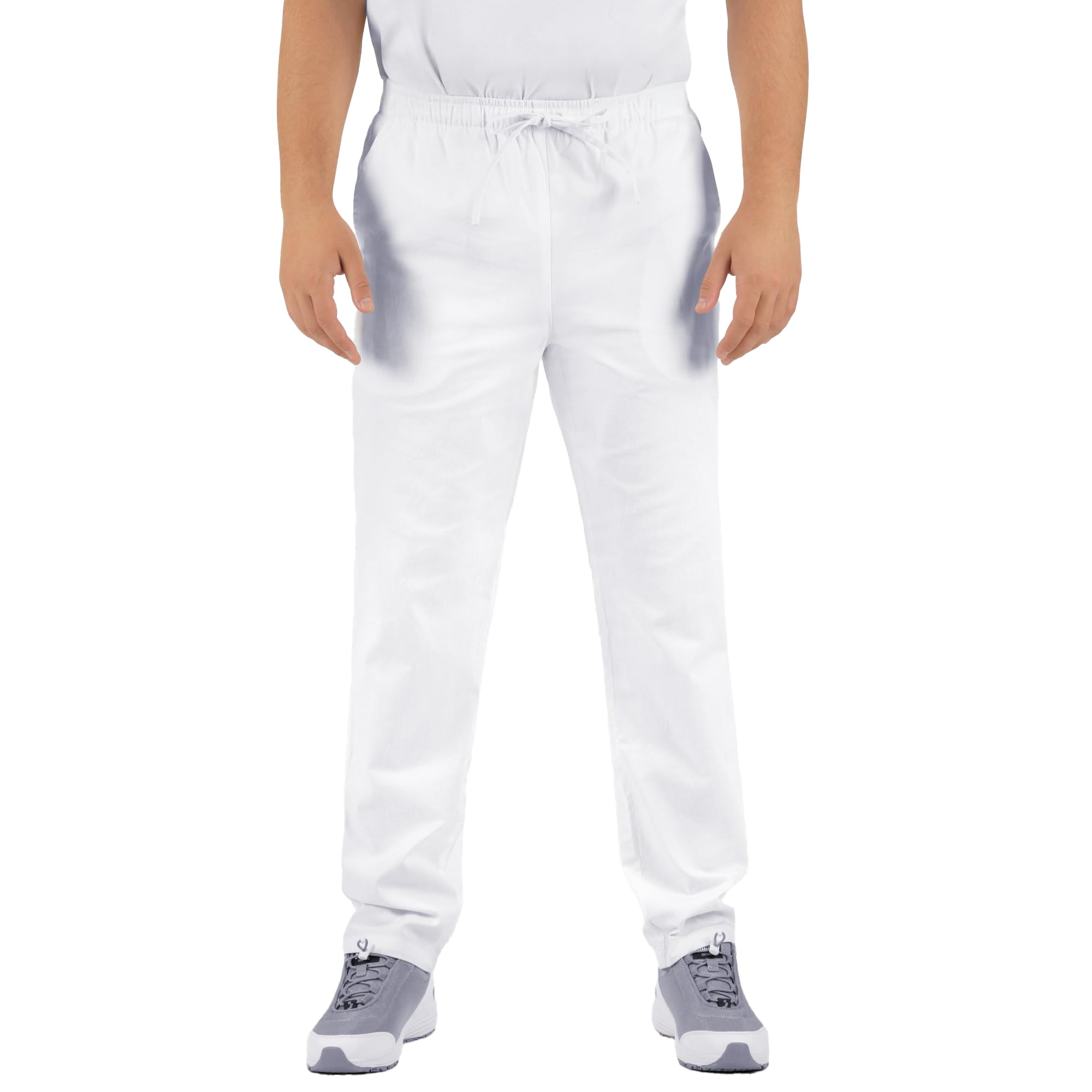 B-well Moren 100% Cotone Pantaloni Sanitari Donna Uomo Pantaloni da Lavoro Donna e Uomo Pantaloni Bianchi da Lavoro