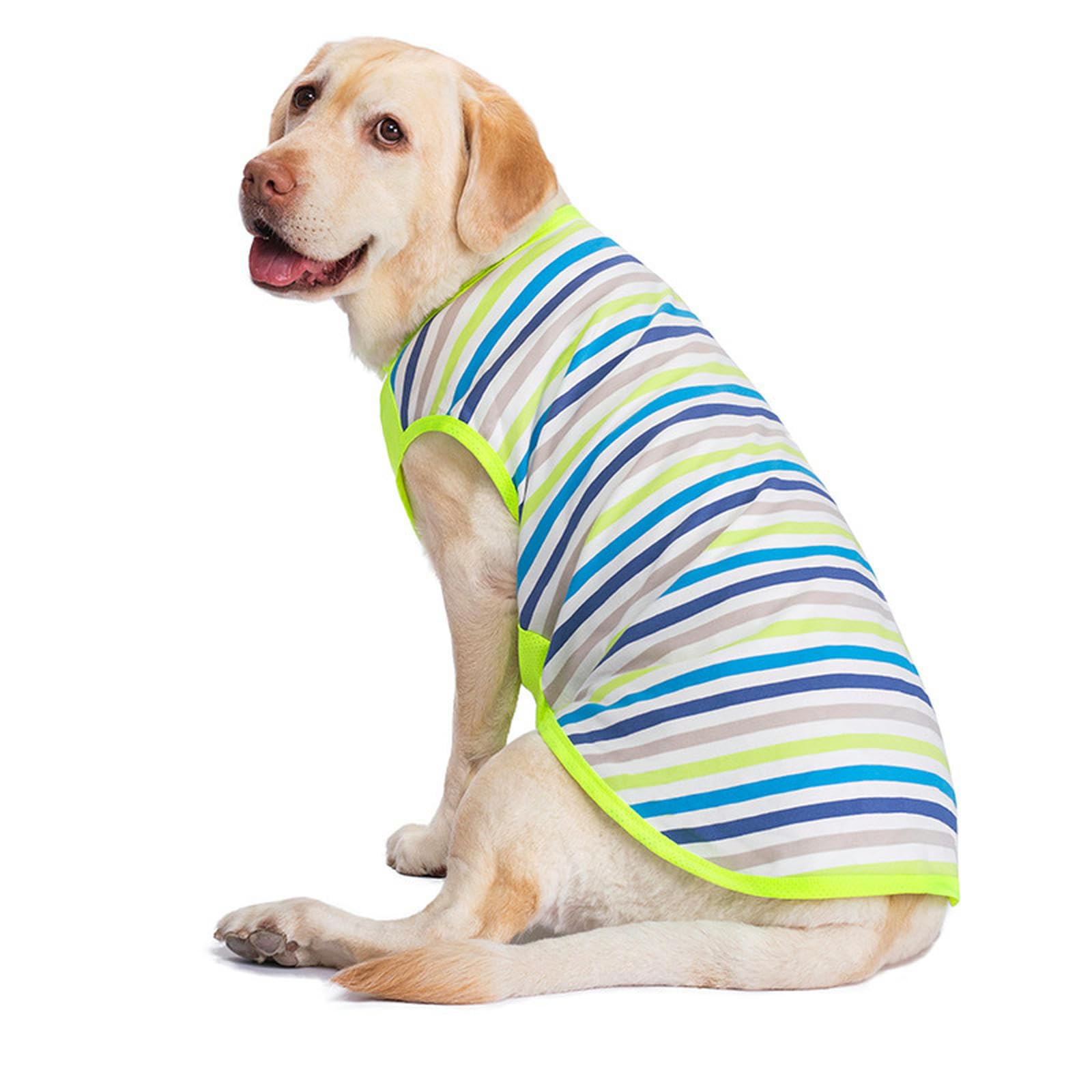 T-Shirt Estiva per Cani di Taglia Media e Grande, Canottiera Morbida e Elasticizzata, Senza Maniche, Costumi per Cani, Cotone a Righe, Arancione/Verde/Blu, Taglia 34