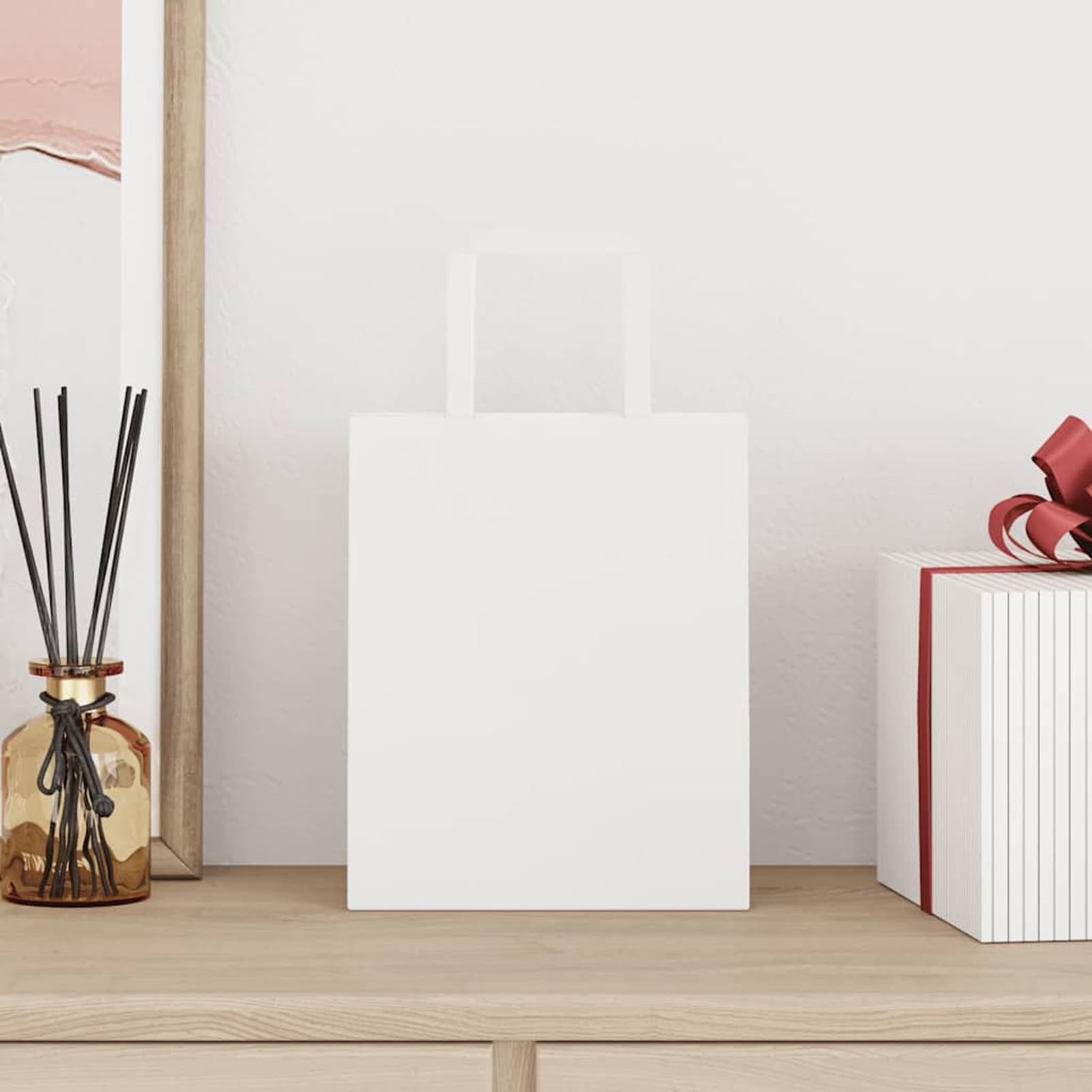 Fecpoo Papierowe torebki 250 sztuk – białe torebki z papieru typu kraft, 18 × 8 × 22 cm (dł. x szer. x wys.), 80 g/m², ze stabilnymi papierowymi uchwytami linowymi, idealne do pakowania prezentów