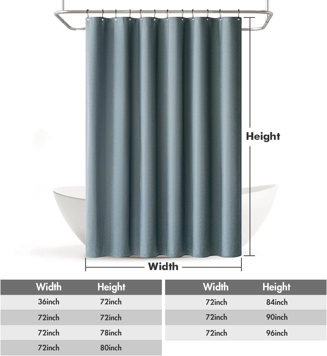 MIULEE Extra Long Linen Shower Curtain 84 Inch Long with 12 Metal Hooks Modern Washable Heavy Fabric Shower Curtain Set Waterproof Thick Cloth Shower Curtains for Bathroom Bathtub, 72 x 84, Dusty Blue