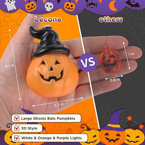 Miniatura 2 de Lecone Guirnalda de luces de Halloween, 13 pies, 20 luces LED grandes 3D fantasma, murciélago, calabaza, luces USB y funciona con pilas, luces de