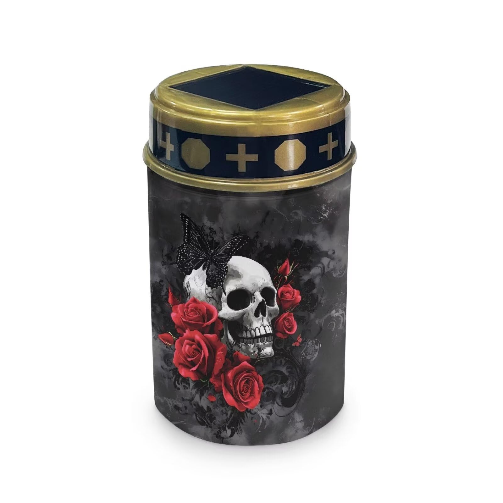 HUGS IDEA Gothic Skull Solar Grave Lights Black Butterfly Grave Lights for Cemetery Red Rose Cemetery Decor Outdoor Memorial Lighting for Religious Sites โ image 1