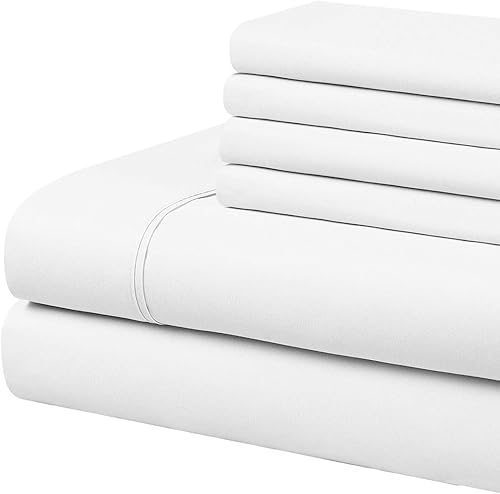 Home Basics - Juego de sábanas de microfibra cepillada ultra suave de 6 piezas de 90 GSM, hipoalergénicas, tamaño California King, color blanco Home Basics - Juego de sábanas de microfibra cepillada ultra suave de 6 piezas de 90 GSM, hipoalergénicas, tamaño California King, color blanco