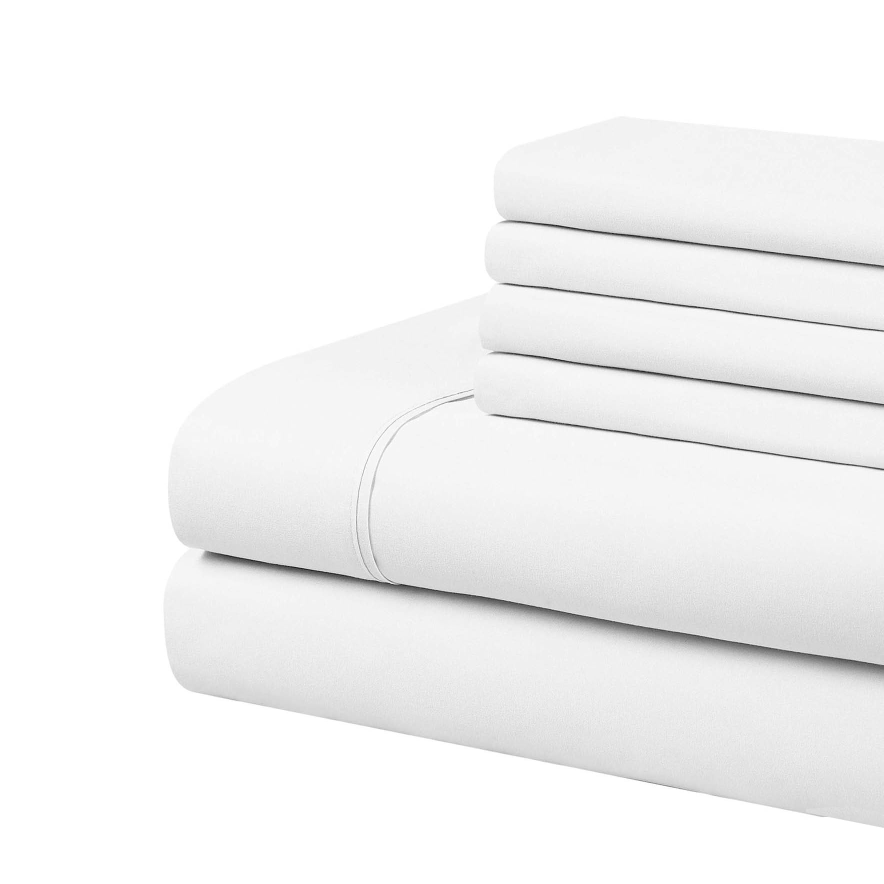 Cathay Home 6 Piece Sheet Set, Microfiber, White, California King