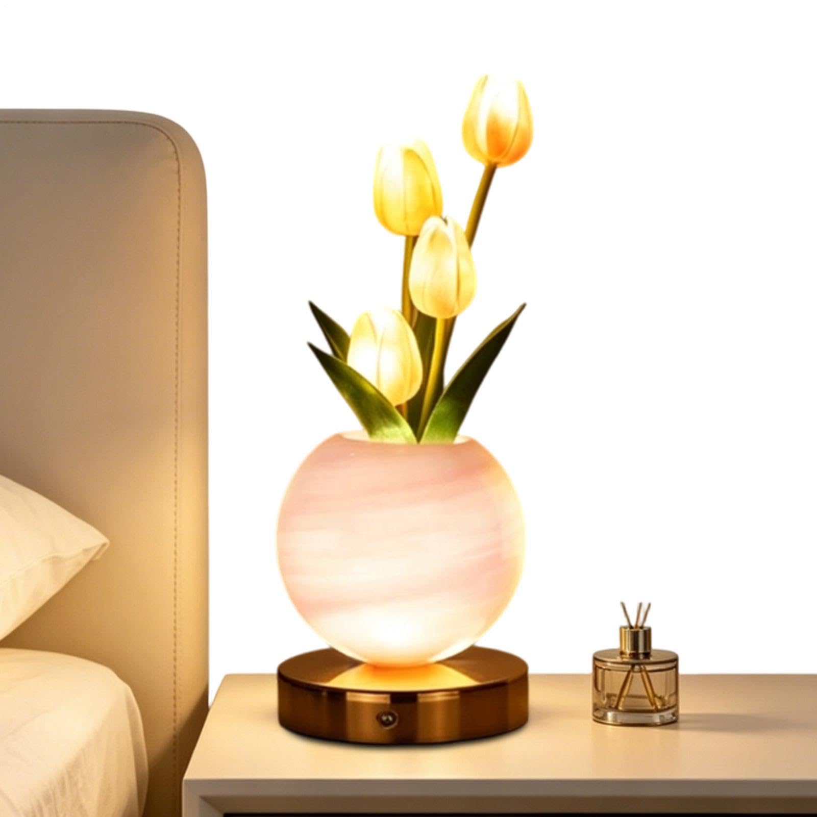 Kwiatowa Lampka Nocna 3-Kolorowa, Ściemnialna, Dotykowe Sterowanie, | Podświetlane Lampki Tulipanowe Do Sypialni, Salonu, Stolika Nocnego, Komody, Toaletki, Dla Mamy I Córki Na