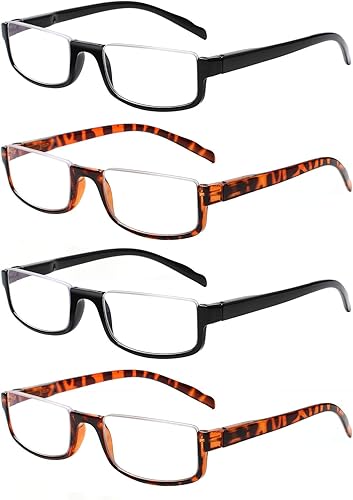 Vista 18 de Henotin 4 pares de anteojos de lectura para mujeres y hombres, lectores, marco de media luna, bloqueo de luz azul, lentes con bisagra de resorte