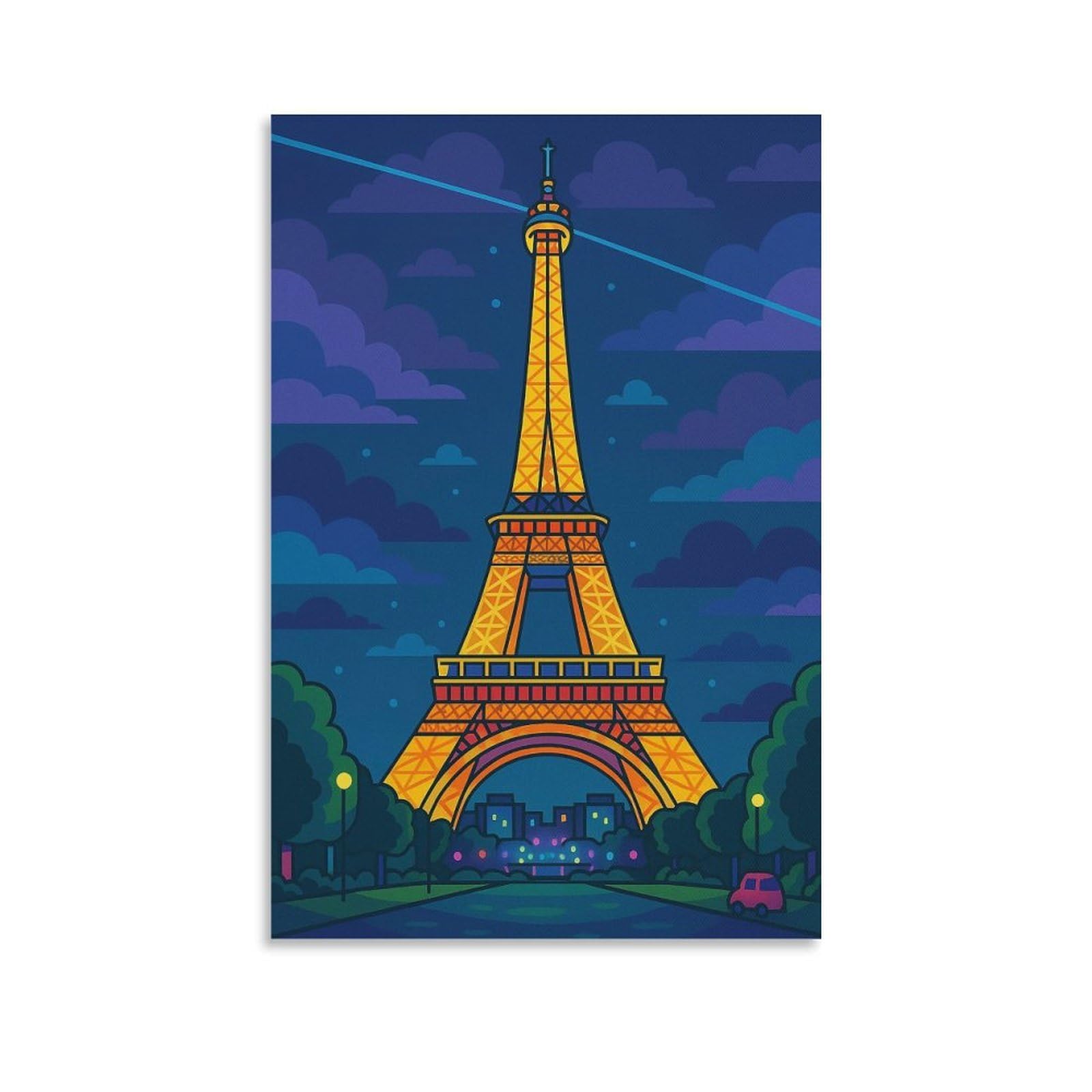 Eiffel Tower Night Poster Artwork Canvas Prints Picture Modern Wall Art Picture Wall Hanging for Office Gym Living Room Decor 12x18inch(30x45cm)