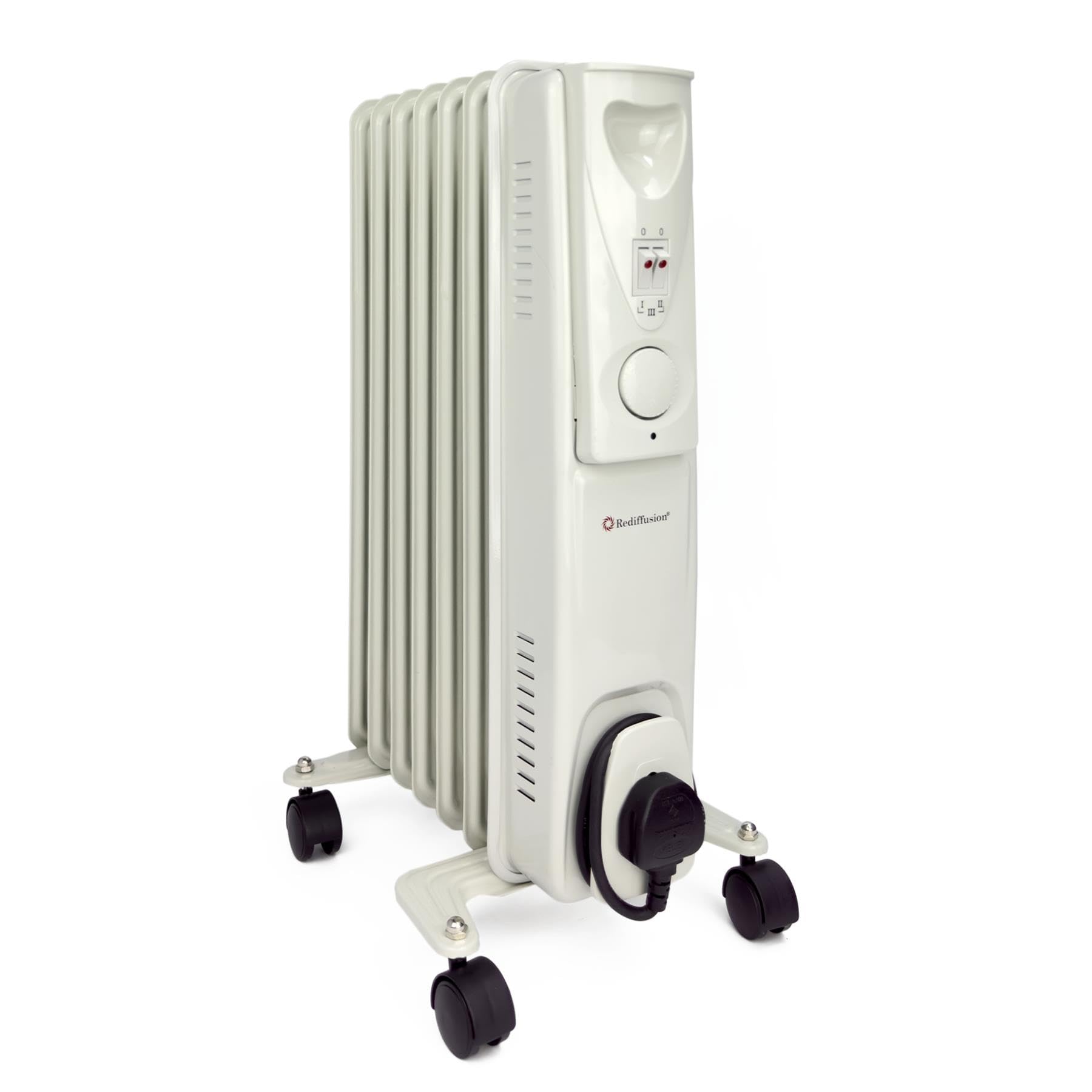 Rediffusion Oil Filled Radiator, 1500W, 7 Fin, Variable Heat, Adjustable Thermostat, Compact & Portable, Overheat Protection, Rapid Heat Convection Technology, White - REDA07S7