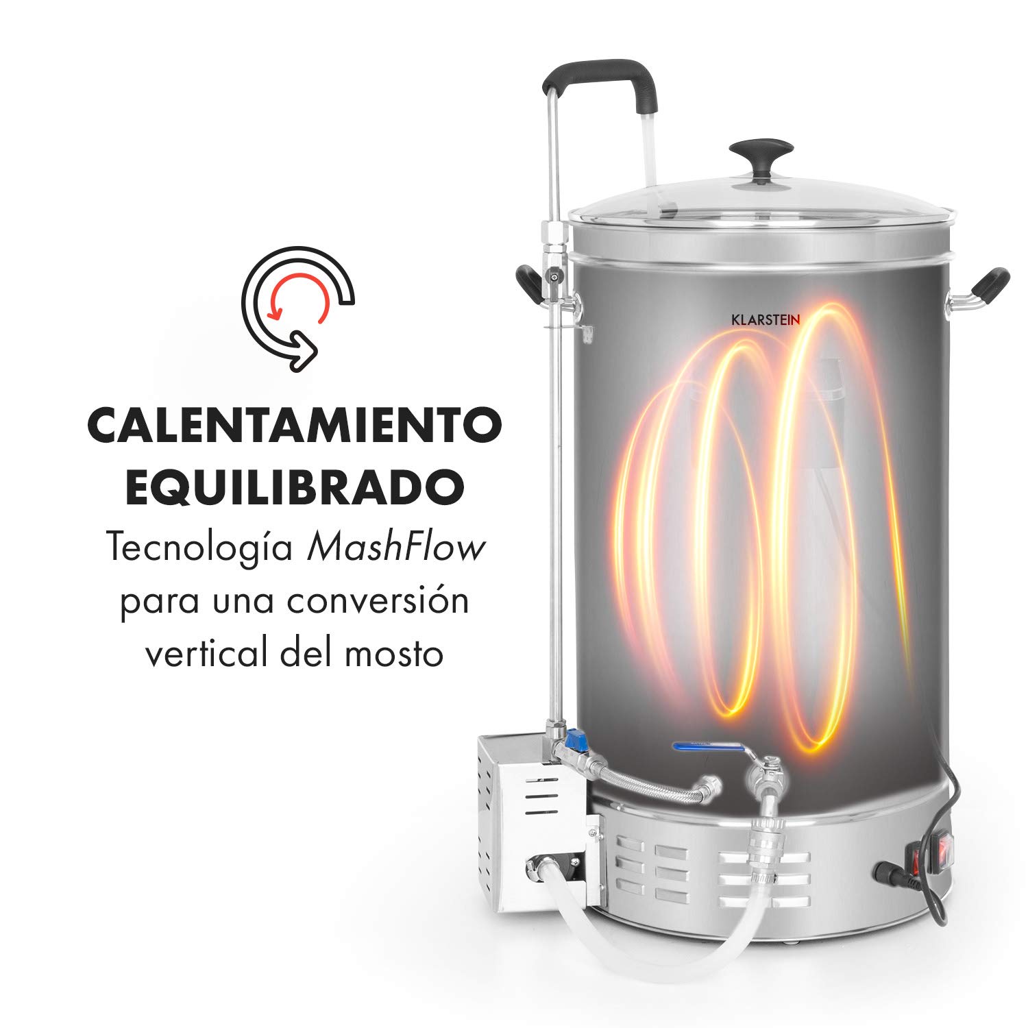 Klarstein Brauheld Pro - Fermentadores cerveza, Fabrica cerveza artesanal, Máquina cerveza artesanal, Temporizador 1-99 min, 30-100 °C, Acero inoxidable, Recipiente grano extraíble, 45 L, Plateado