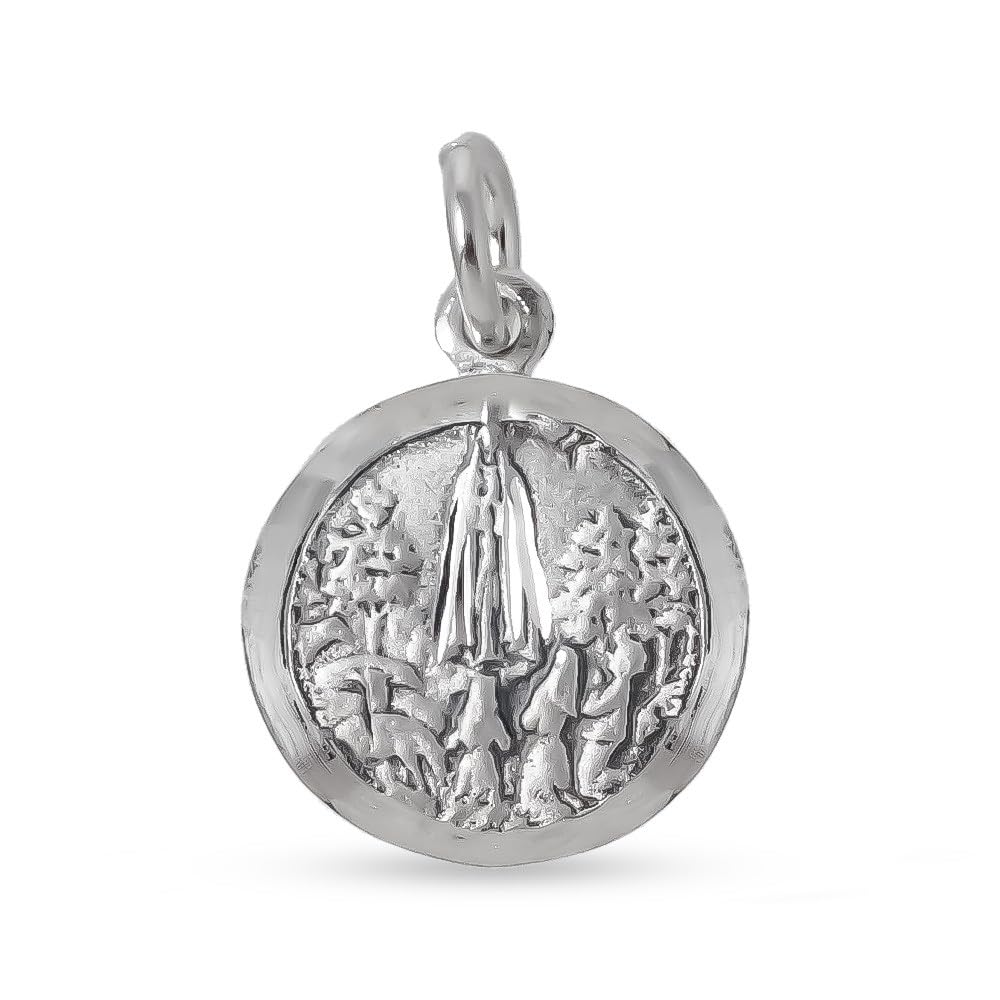 Virgen de Fátima Medalla en Plata de Ley 925m maciza de 15mm. bisel liso