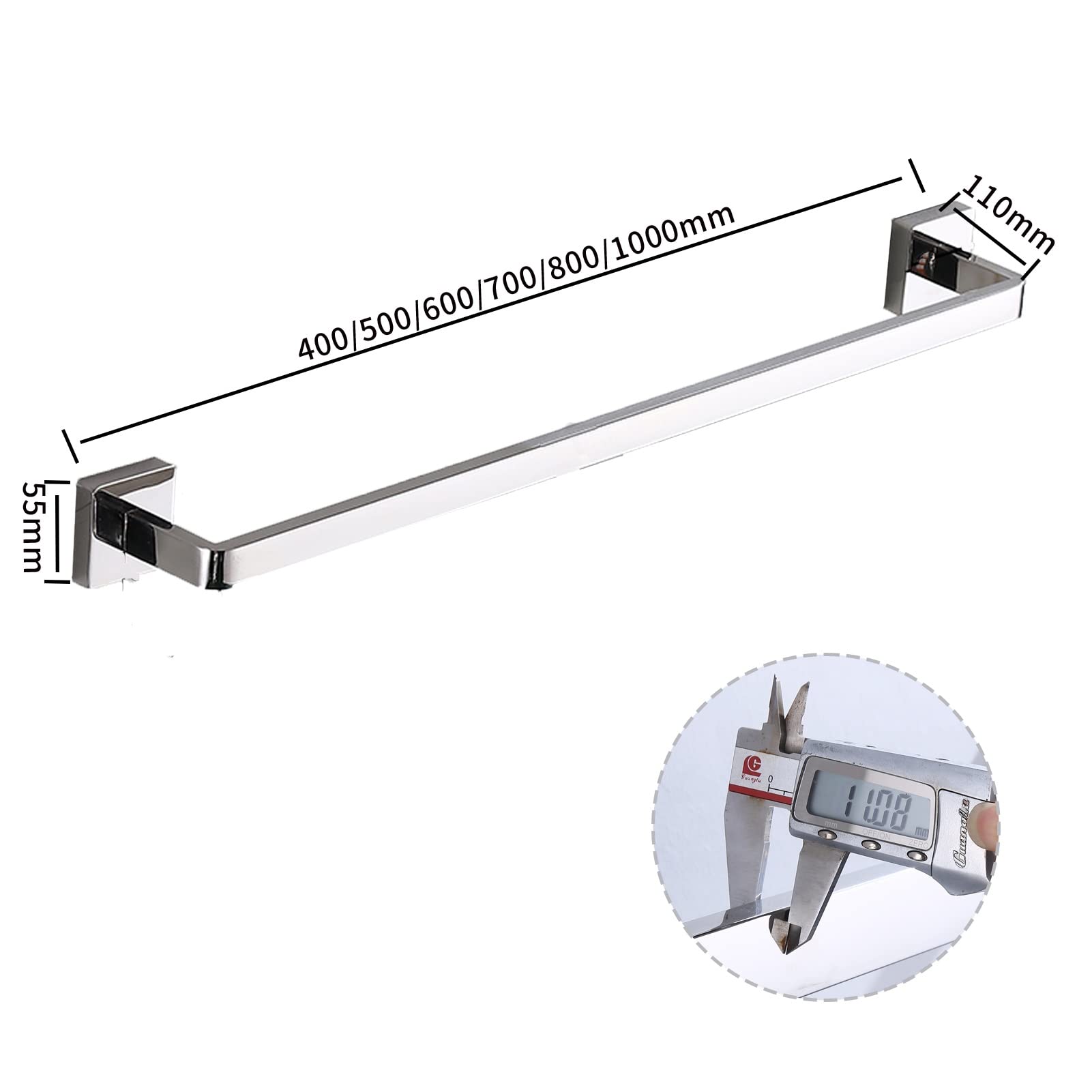 Portasciugamani Addensato per Bagno a Parete, portasciugamani Quadrato Singolo in Acciaio Inossidabile, per Accessori da Bagno e Cucina, 50cm-100cm, Argento (Dimensioni : 100cm)