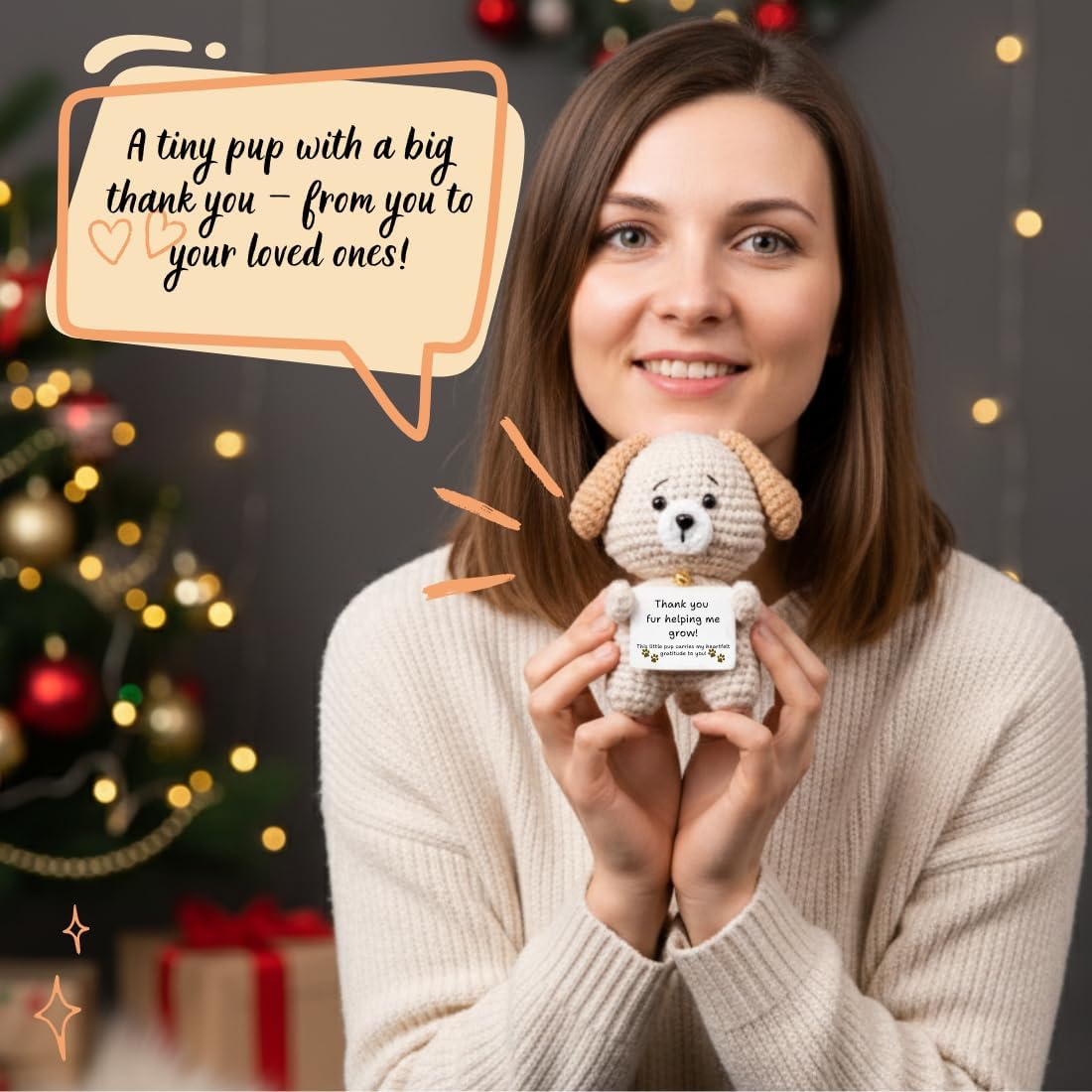 Teacher Gifts – Thank You Teacher Present, Crochet Puppy Plush with “Thank You for Helping Me Grow” Card – Cute Appreciation Token for Mentor, Mom & Dad - Image 3