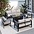 Solaste Aluminum Patio Furniture Set with Fire Pit Table, 5 Piece Metal Outdoor Furniture with Water-Resistant Cushions, Modern Patio Conversation Set for Balcony, Front Porch, and Backyard, Black