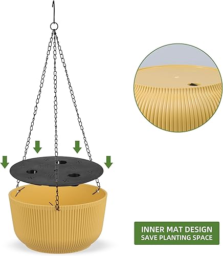 Miniatura 10 de Dexceder Macetas colgantes de autorriego de 11.2 pulgadas para interiores y exteriores, cesta colgante gruesa (paquete de 2, rosa)