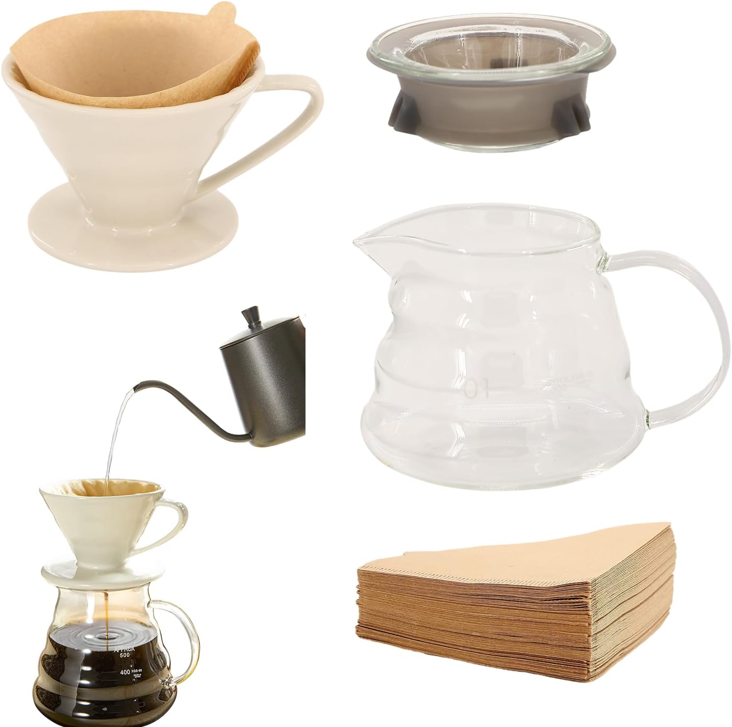 braxan Pour Over Coffee Maker, V60 Ceramic Pourover, Reusable Single Cup Cone Portable Coffee Dripper, With 100 Coffee Filter Papers, Perfect For Home & Office