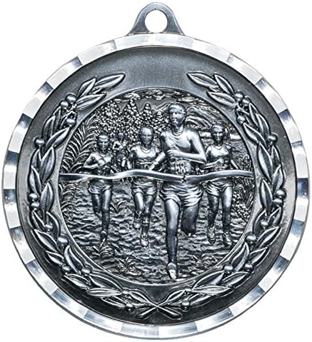 SHOP AWARDS AND GIFTS Customizable Academic Sports Award Medal with Neck Ribbon, Personalized, Custom, Engraved, Pack of 10, Cross Country, Silver