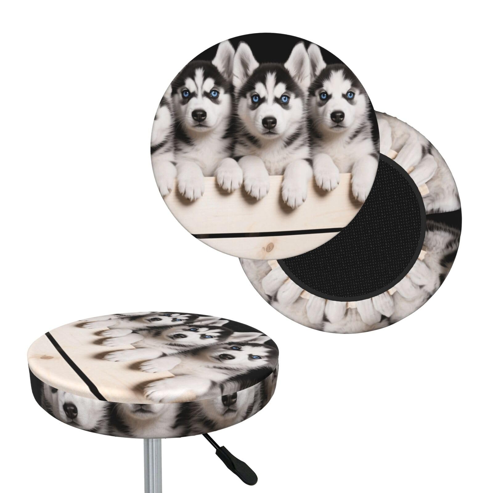 FekiLoot Husky Dog Round Bar Stool Covers Stretch Washable Bar Stool Covers Dustproof Slipcover Bar Chair Covers with Elastic Band for Bar Kitchen Living Room Decor 14 Inch