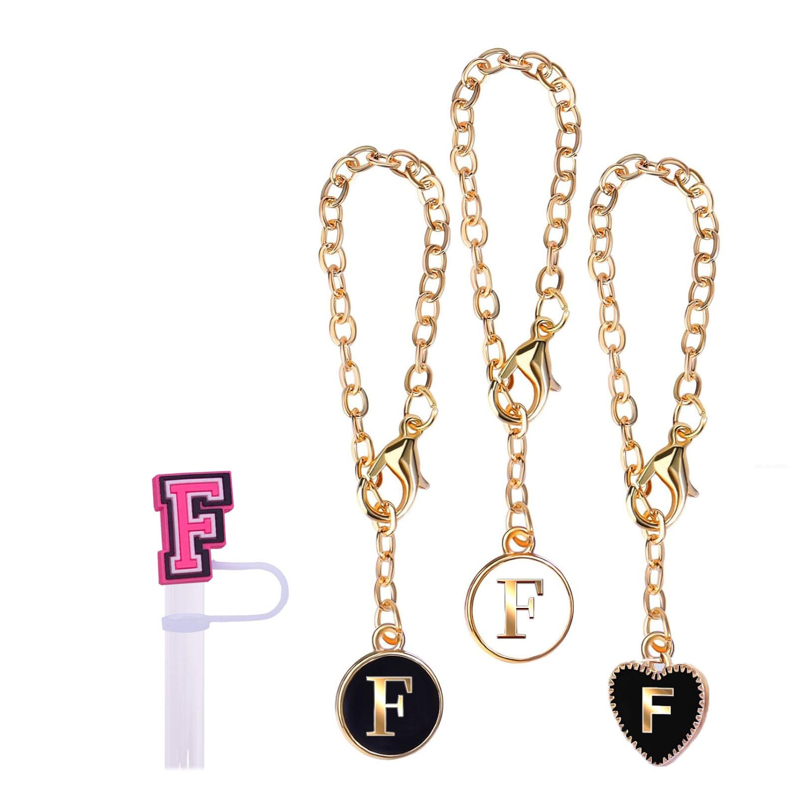 FOXFURY Letter Charm Accessories for Stanley Cup, Name ID Letter 10mm Straw Cover Handle Charm For Stanley/Simple Modern Tumbler, Heart Shape Initial Identification Charms(4PCS)-style F