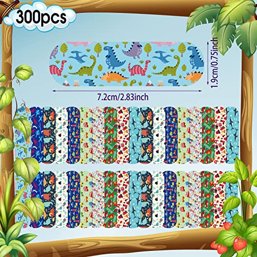 300 Pieces 10 Styles Kids Cartoon Bandages Flexible Adhesive Colorful Cute Bandages Waterproof Knuckle Fingertip Breathable Stickers Protection Care Cuts For Girls Boys Children (Dinosaur) #TOP2